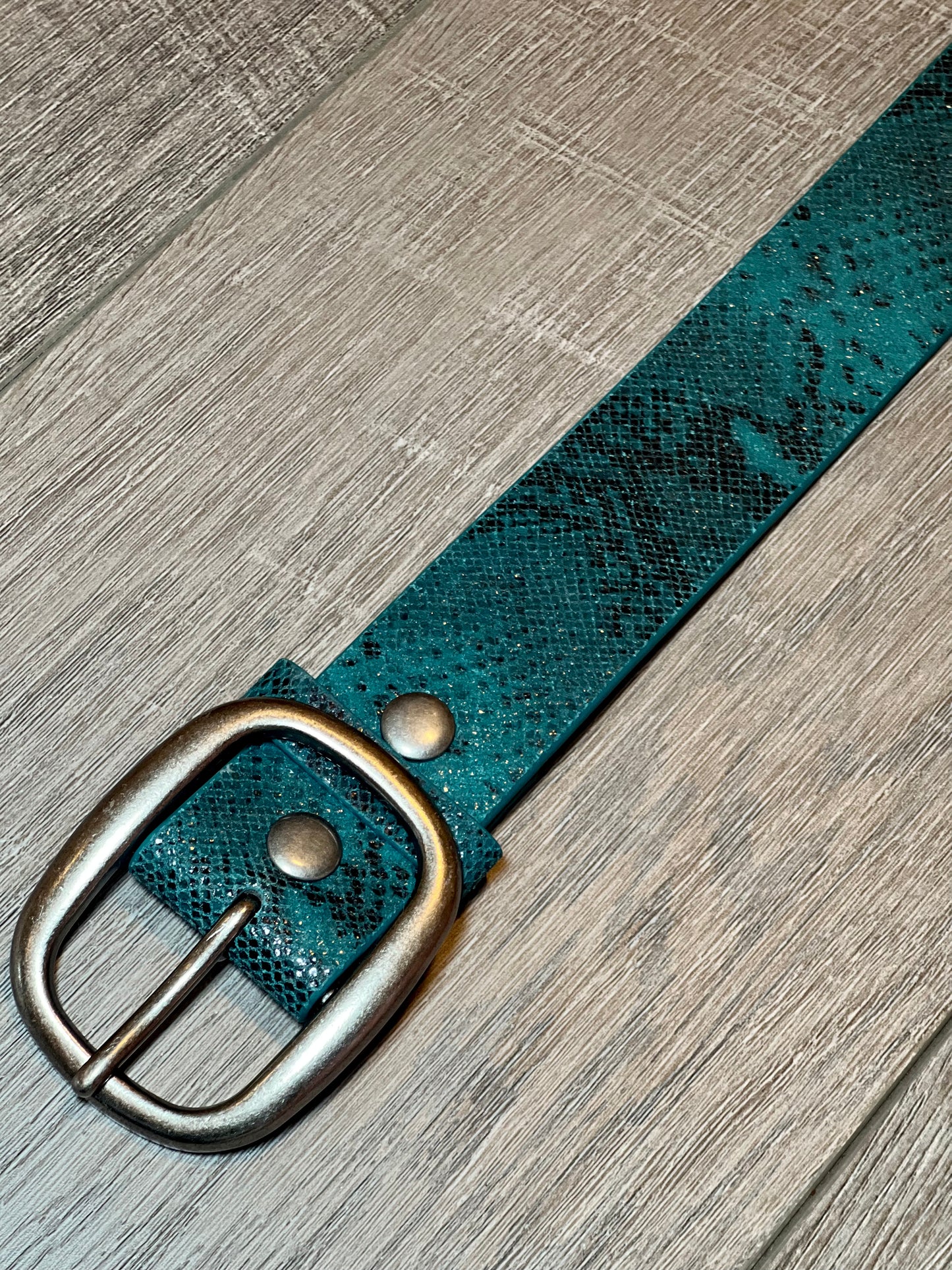 Teal Python Leather Belt