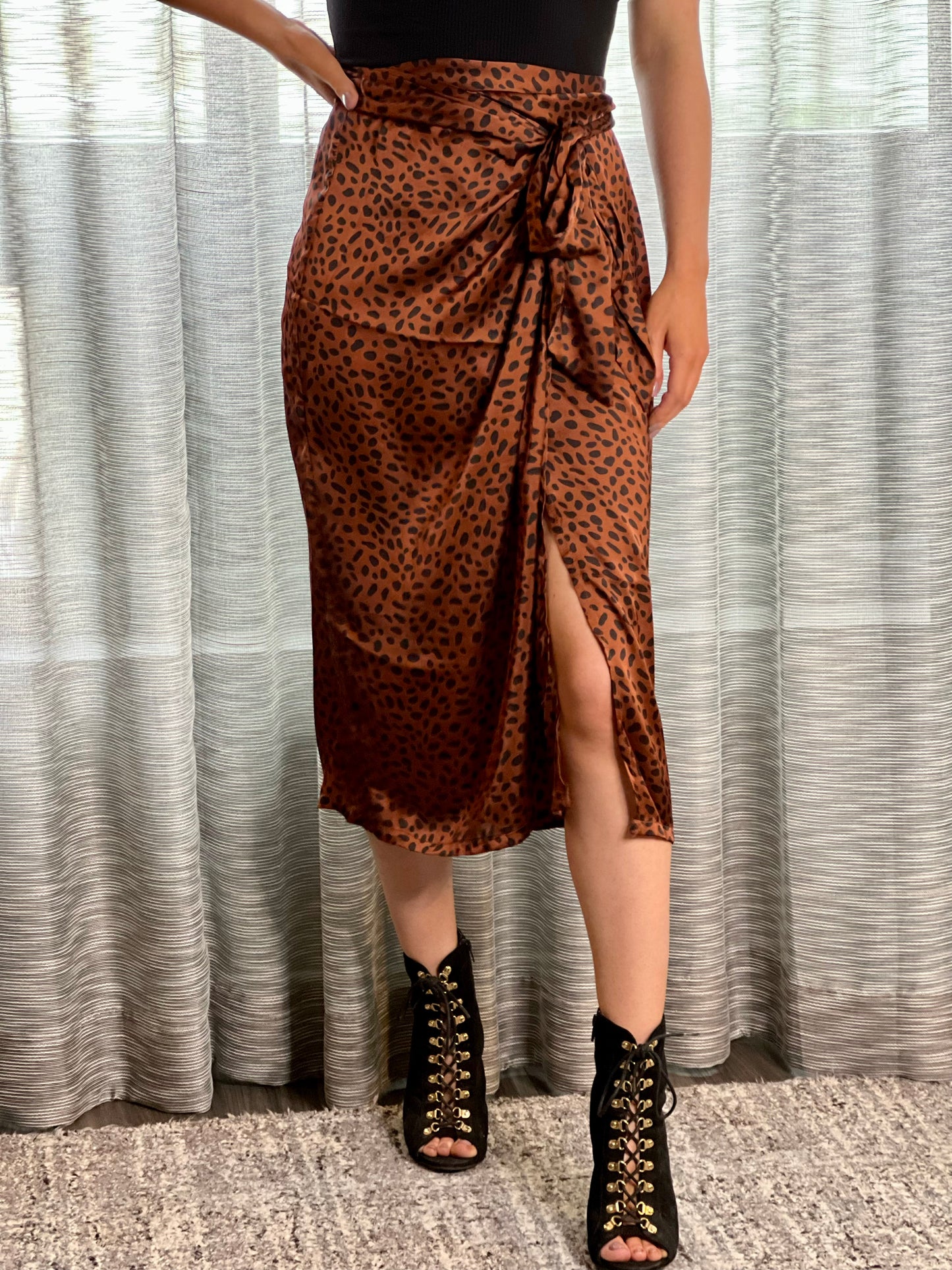 Rustic Animal Midi Wrap Skirt