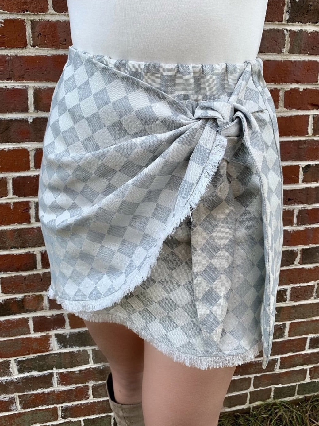 Grey Checkmate Wrap Skirt